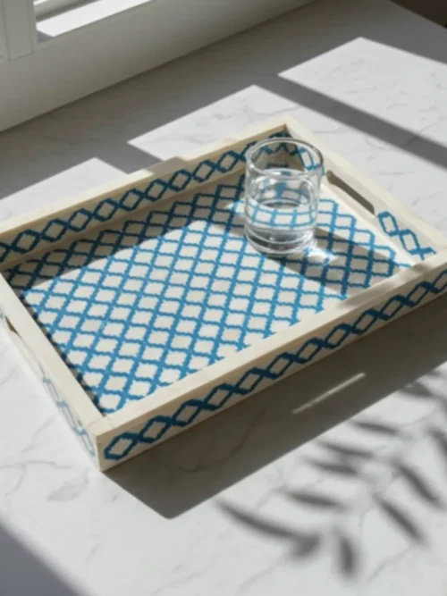 Bone Inlay Diamond Lattice Serving Tray – Razvi Exports