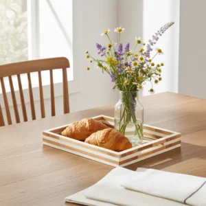 Handcrafted bone inlay serving tray with detailed concentric maze design