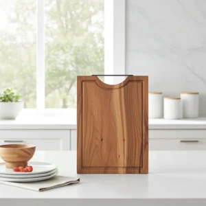 Premium acacia butcher block 14x12 with powder-coated handle for kitchen use