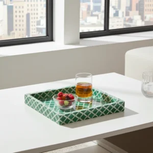 Bone inlay accent tray showcasing detailed diamond lattice artwork