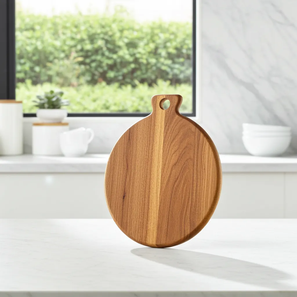 Natural finish acacia wood cutting board in 14x12 size