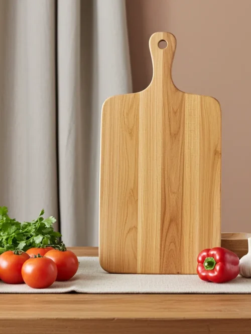 Teak wood cutting board 15x8 with natural wood grain finish