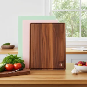 Premium 24x18 walnut cutting board with corner hole for easy storage