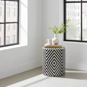 Handmade bone inlay round stool with detailed pattern