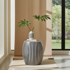 Artisan bone inlay lamp base table in striped barrel pattern, 15x15x18 size