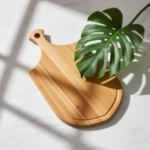 wooden cutting board with handle teak wood in 16x8 inch size and natural finish