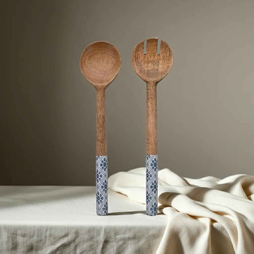 12 inch acacia wood spoon set crafted from seasoned wood with enamel finish
