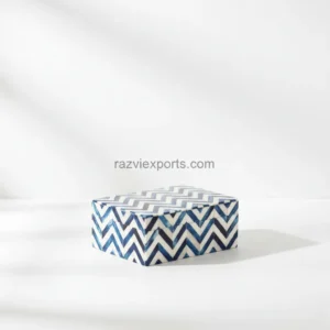 blue and white blue chevron bone inlay box featuring tribal chevron pattern