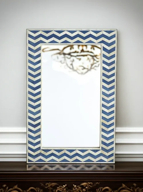blue chevron bone inlay mirror 36x24 rectangular wall mirror