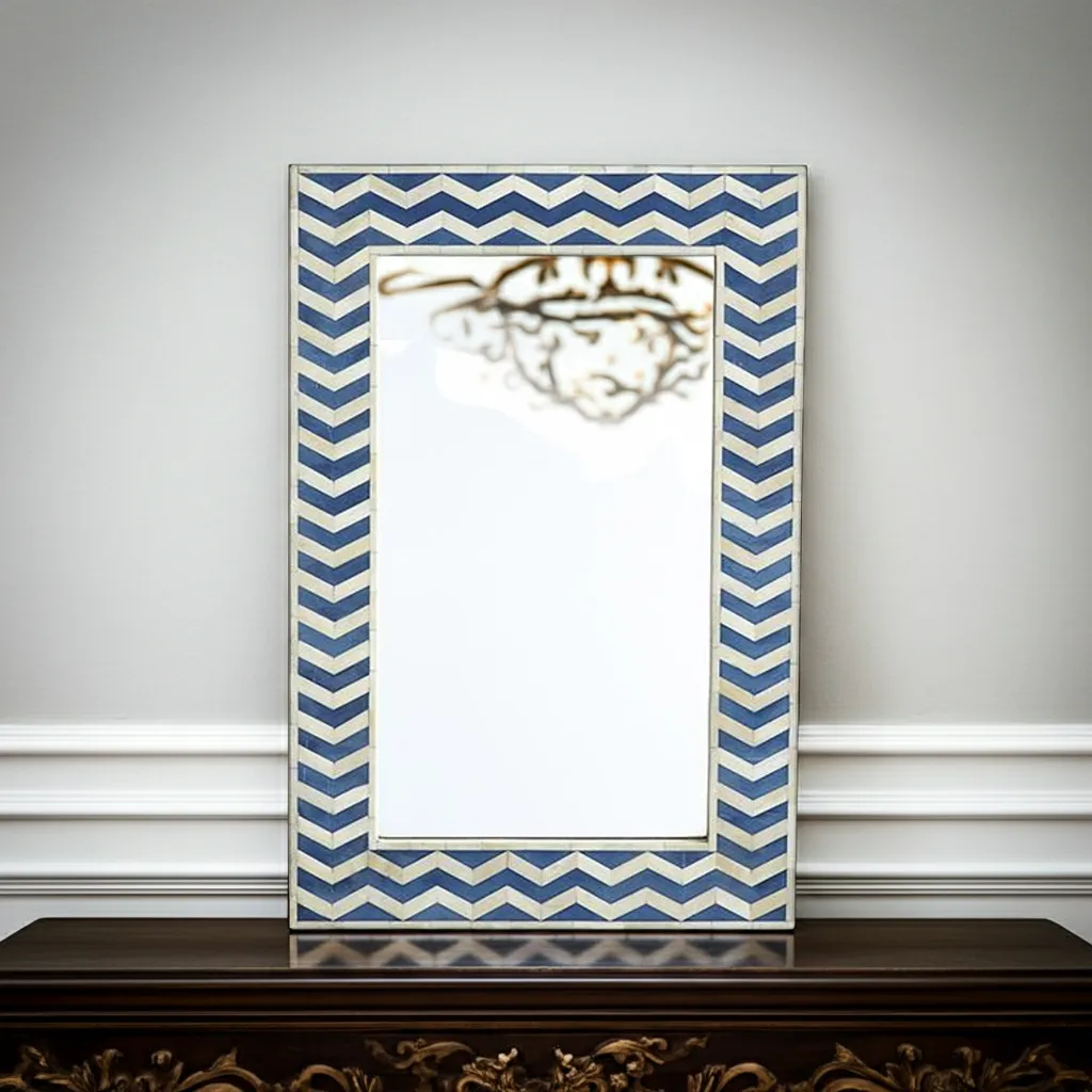 blue chevron bone inlay mirror 36x24 rectangular wall mirror