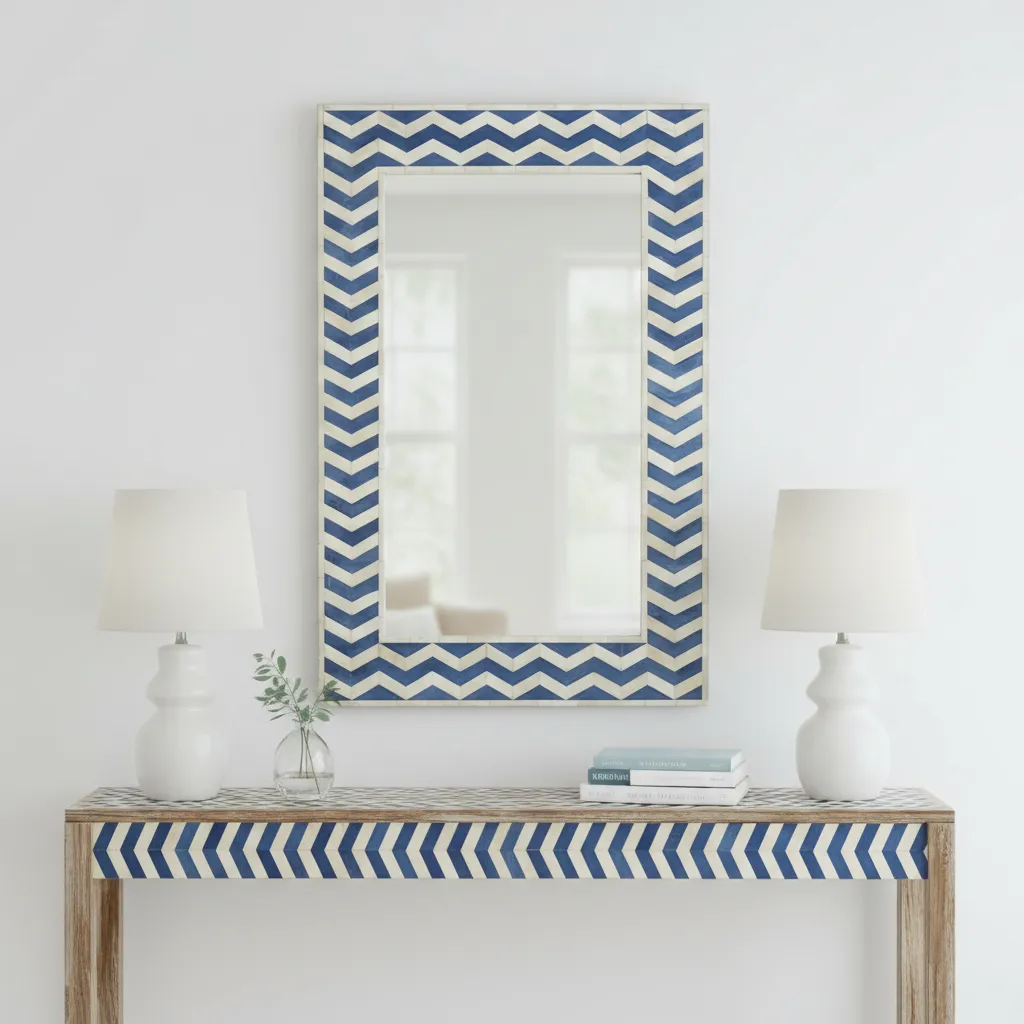 blue chevron bone inlay mirror decorative wall mirror for modern interiors Select 89 more words to run Humanizer.