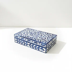 handcrafted blue and white floral bone inlay box traditional jaipur floral inlay
