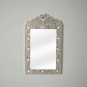 bone inlay dressing mirror featuring jaipur floral bone inlay and arched frame