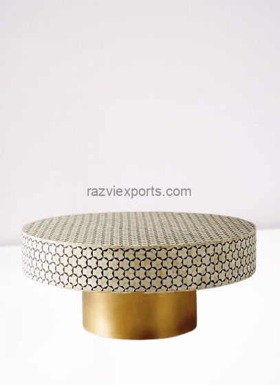 Beautiful bone inlay round table with brass base