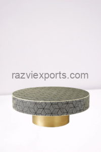 Geometric Bone Inlay coffee table with brass base