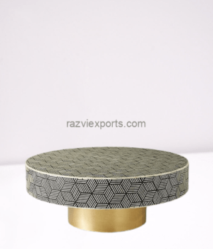 Geometric Bone Inlay coffee table with brass base