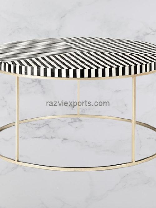Beautiful Metal Stand Bone Inlay Table