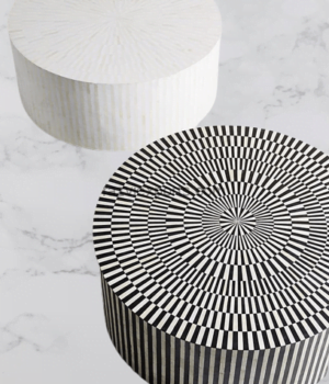 Geometric White Bone Inlay Round Tables For Home Furniture