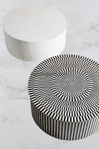 Geometric Black Bone Inlay Round Tables For Home Furniture 3 Bone Inlay Rounded Coffee Table Manufacturer