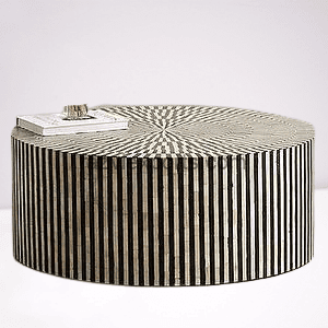 Geometric Black Bone Inlay Round Tables For Home Furniture