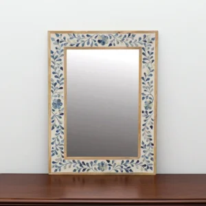 botanical floral bone inlay mirror 36x24 handcrafted in blue and white