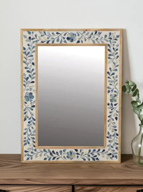 botanical floral bone inlay mirror featuring Jaipur botanical inlay design