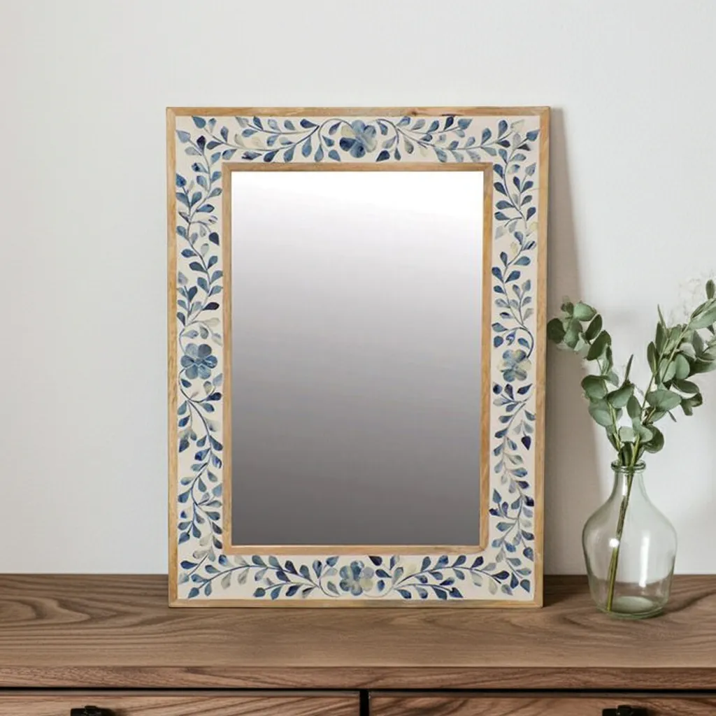 botanical floral bone inlay mirror featuring Jaipur botanical inlay design