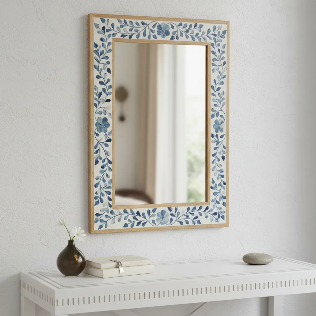 decorative botanical floral bone inlay mirror for living room bedroom and entryway