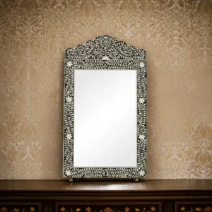crown bone inlay floral mirror black and white wall decor