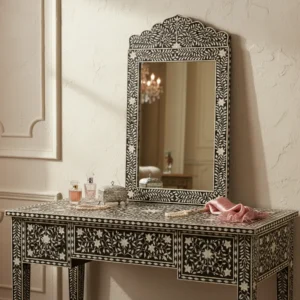 handmade crown bone inlay floral mirror with intricate pattern