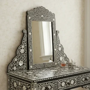 decorative crown bone inlay floral mirror with detailed floral design