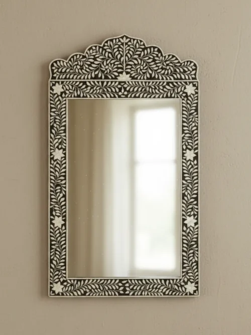 crown bone inlay floral mirror 36x20 in black and white design