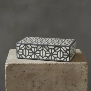 modern cubist geometric bone inlay box inspired by art deco architecture