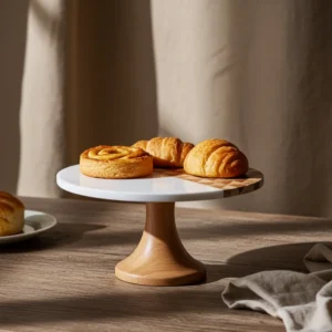 Commercial marble and wood riser with mango wood and marble surface