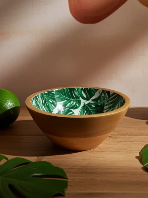 enameled wooden salad bowl 8x8x4 made from acacia wood