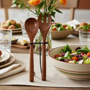 FSC certified wooden spoons set used as acacia wood salad server