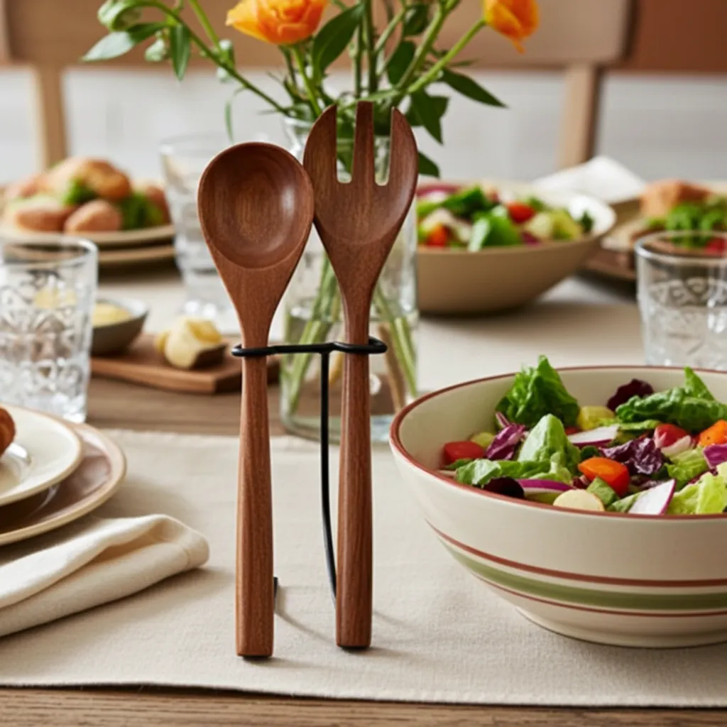 FSC certified wooden spoons set used as acacia wood salad server