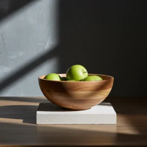 teak wood farmhouse bowl centerpiece for dining table display