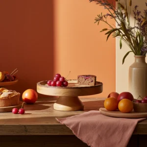 Farmhouse style mango wood cake display stand for desserts