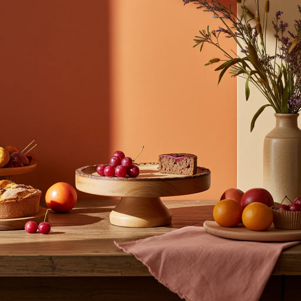 Farmhouse style mango wood cake display stand for desserts