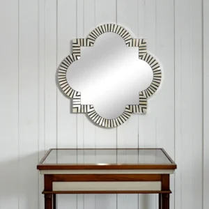 floral bone inlay scalloped wall mirror with handcrafted botanical floral mosaic design
