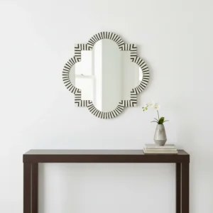 floral bone inlay scalloped wall mirror featuring traditional Indian floral inlay pattern
