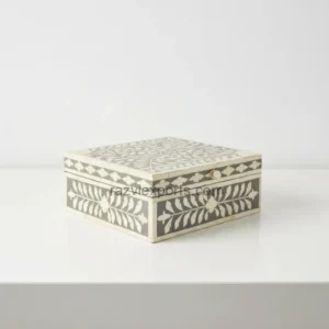 grey and white floral vine bone inlay box for storage and decor