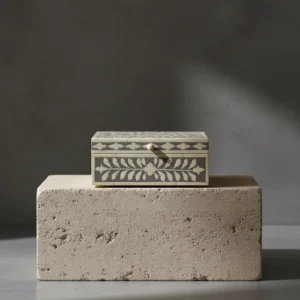 handcrafted floral vine bone inlay box with decorative pattern