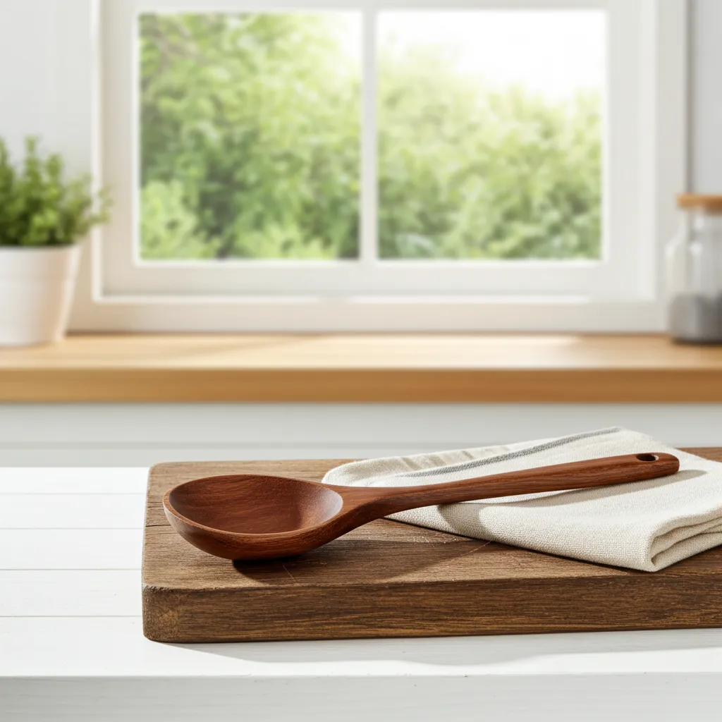 Food safe mango wood cooking spoon with extended handle design