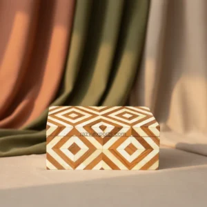 resin and wood geometric diamond inlay box for jewelry storage