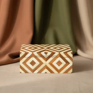 handmade geometric diamond inlay box crafted from resin and wood