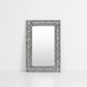 geometric mosaic bone inlay mirror featuring art deco radial mosaic pattern