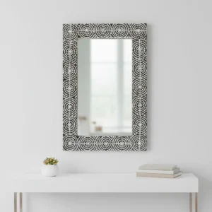 geometric mosaic bone inlay mirror handcrafted with concentric circle inlay design