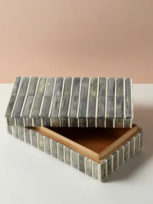 grey stripe bone inlay box 10x6x3 with vertical linear tile pattern